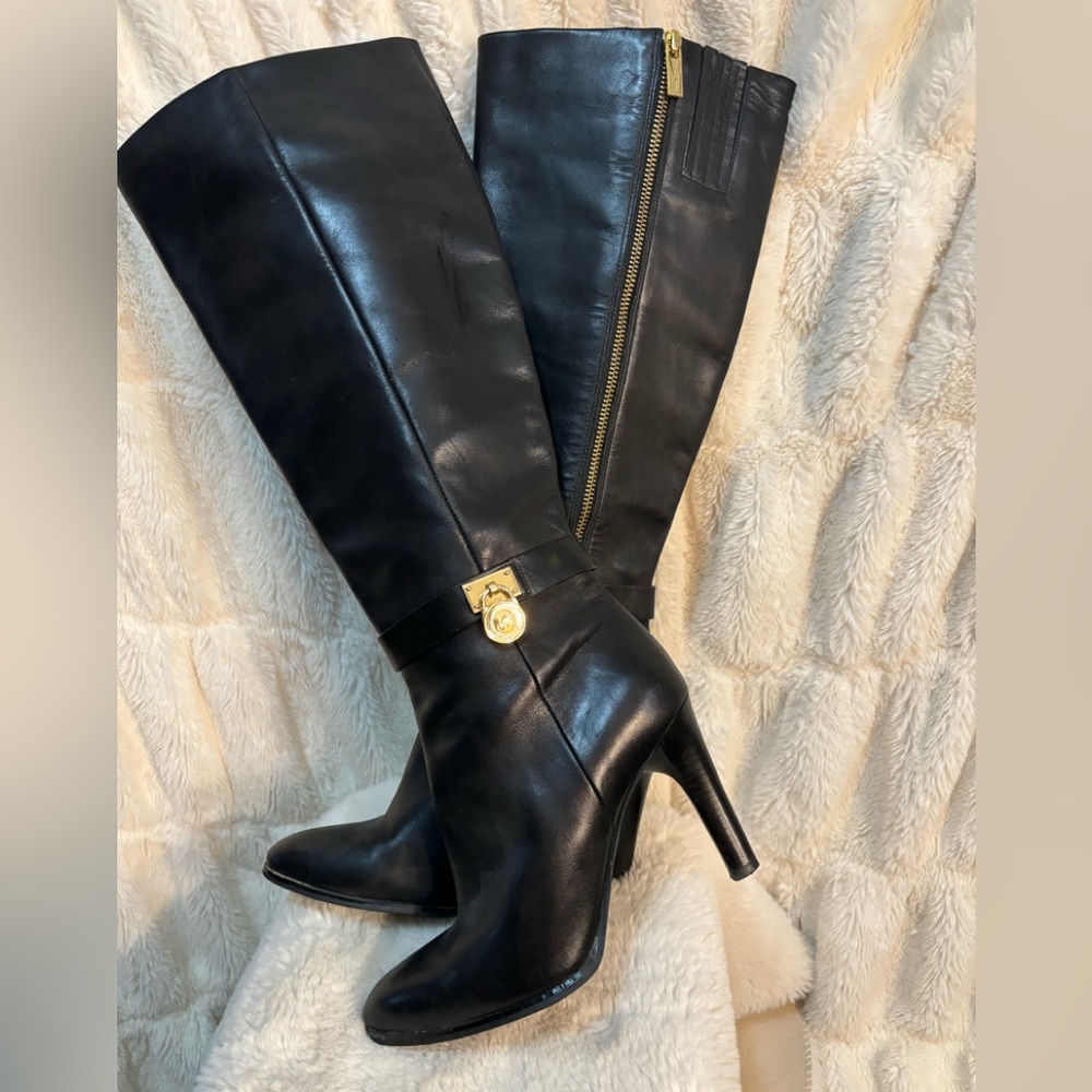 Michael Kors black leather high heeled boots size 7.5